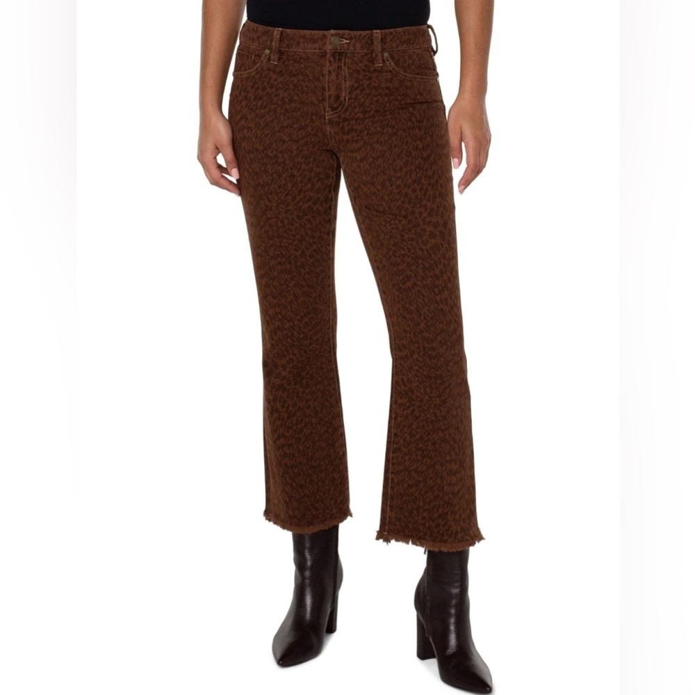 LIVERPOOL Women's Brown Textured ANIMAL PRINT raw hem Pants NWT 34” waist